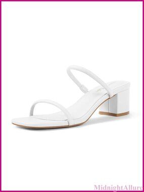 Strappy Heels Square Open Toe Two Strap Low Block Heel Slip On Dressy Sandals